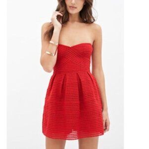Forever 21 Red Strapless Fit & Flare Dress Size Small